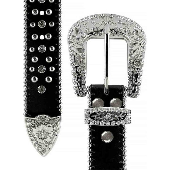 Black Cross Stones With Studs And White Stones Studded Rhinestones Belts - Picture 3 of 4